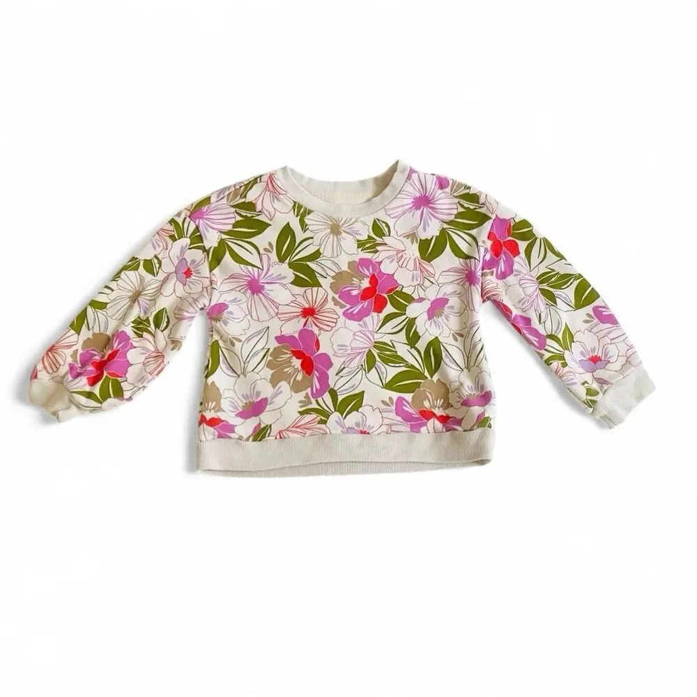 babyGap 3T Floral VintageSoft Sweatshirt Boho Cottagecore Fleece Pullover | EUC
